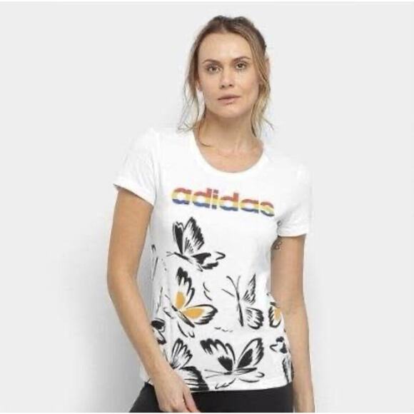 adidas Tops - Women’s Adidas X Farm Rio Butterfly Rainbow Graphic T-Shirt Small